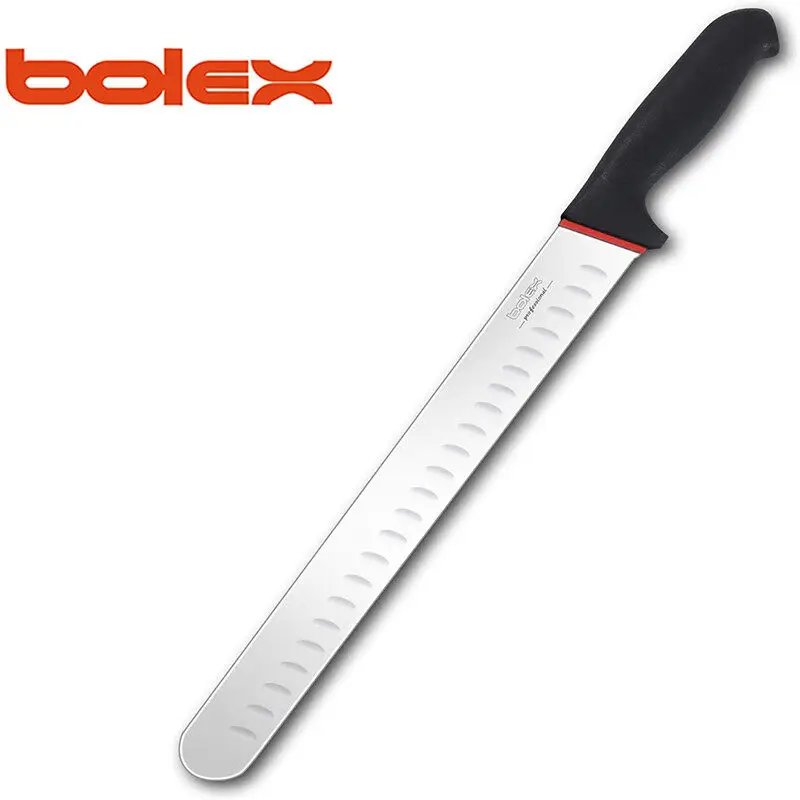 professional TPR TPE handle serrated scalloped wavy edge cake bread ham mutton fluted flutes edge slicer slicing knife lines