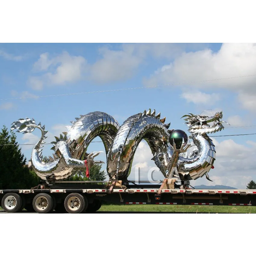 High Polished Silver Stainless Steel Large Metal Dragon Sculpture