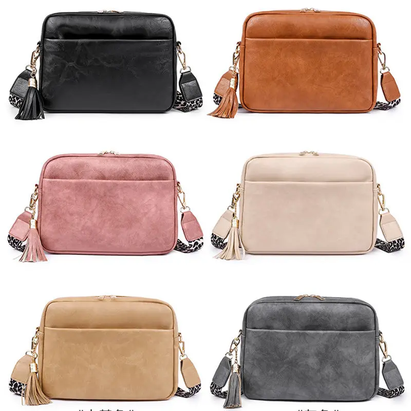 Top Selling Leather Crossbody Bag with Adjustable Wide Embroidery Belt Strap Vintage Tassel Shoulder Bags