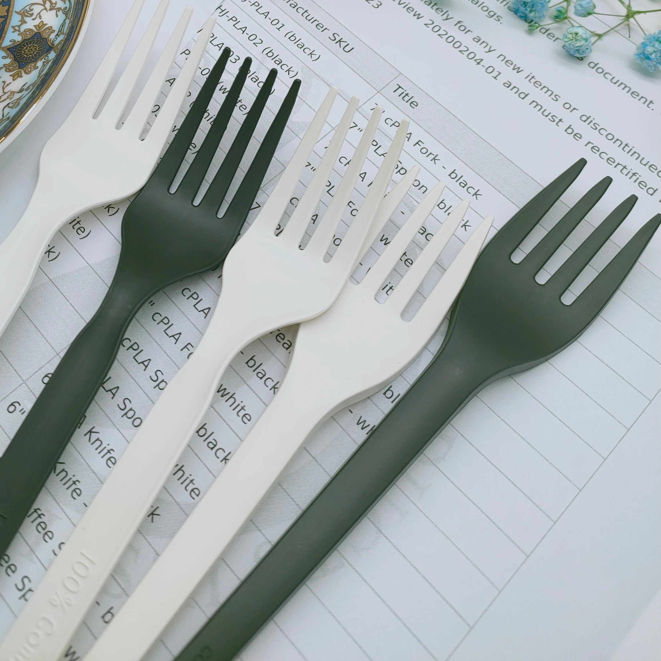 
GreenWorks CPLA compostable disposable utensils flatware biodegradable cutlery 6.5 inch fork Wrapped dinnerware sets 