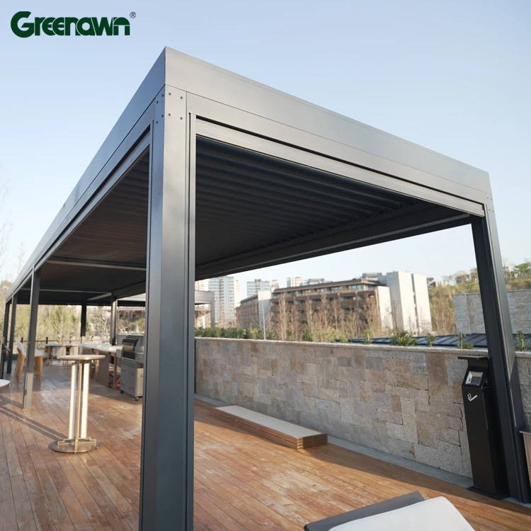 Garden Buildings Custom Automatic Motorized Retractable Sun Shade Awning Backyard Solar Electric Pergola System