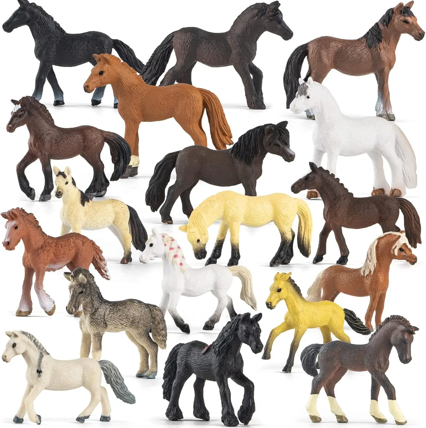 Plastic Horse Figure Toy Set for Kid  2.5' Miniature Realistic Pony Horse Toy Figurine Farm Animal Toy Gift for Boy Girl