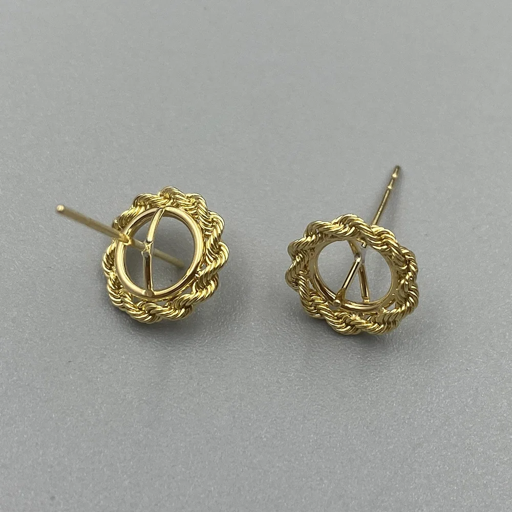 Au750 18K Gold Rope Flower Stud Earring Component Base Holder Mounts for Pearl GEM Stones Fine Jewelry Making Supplier