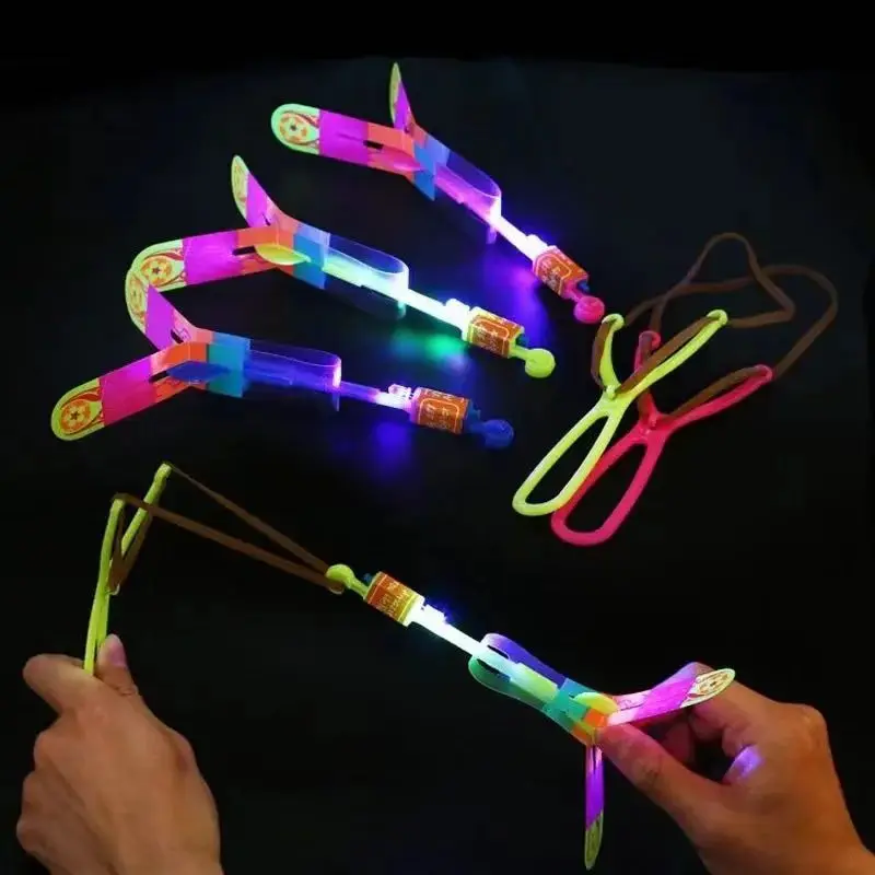 Led Arrow Helicopter Flying Toy Party Fun Gift Elastic Slingshot Flying Copters Birthdays Summer Day Party Favors Outdoor Game