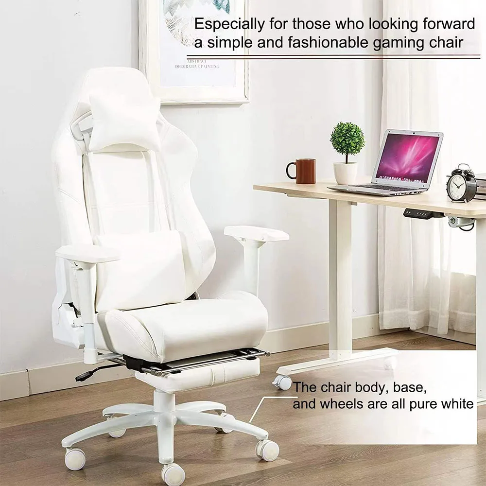 Modern Pu Leather Computer Gaming Chair Pc Game Ergonomic Racing Chair White Gaming Chair Gaming Home Office