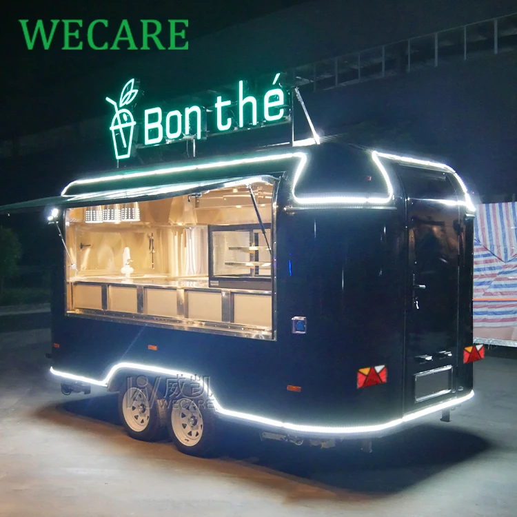 WECARE Hot Dog Coffee Cart Dining Car Remorque Food Truck Mobile Kitchen Food Trailers Fully Equipped with Grill and Deep Fryer