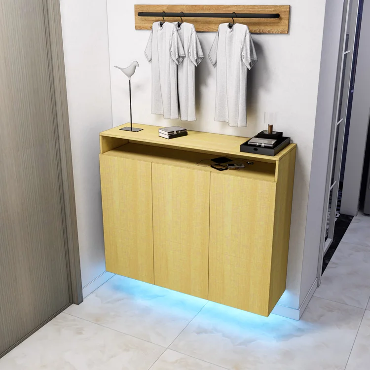 Modern Luxury Wooden Shoe Racks Led Light Shoe Storage Cabinet Shoe Shelf