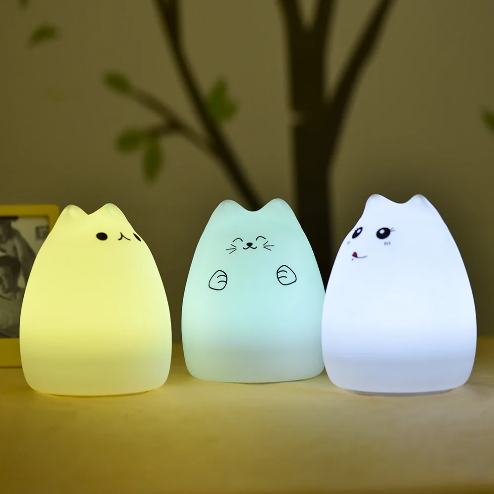 Супер Kawaii милый кот Силиконовый Ночной свет USB перезаряжаемый тактильный мягкий силиконовый животный светодиодный светильник