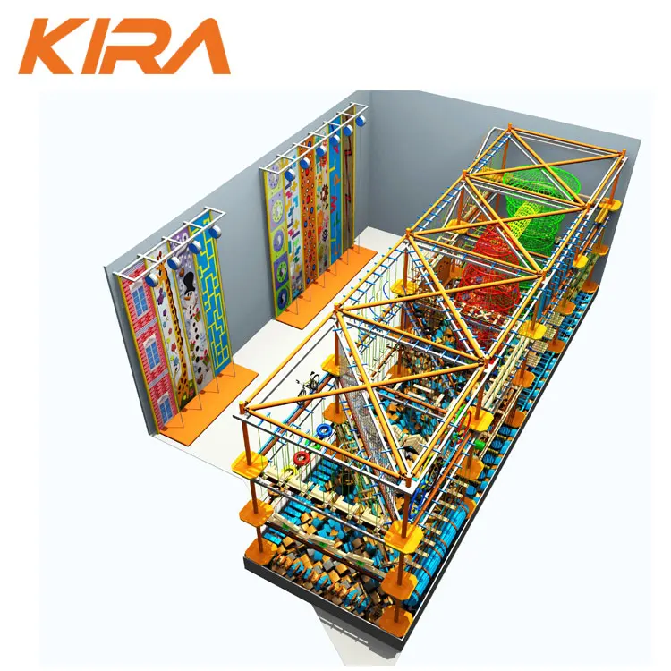New Design children playground equipment high rope course with climbing wall for sale