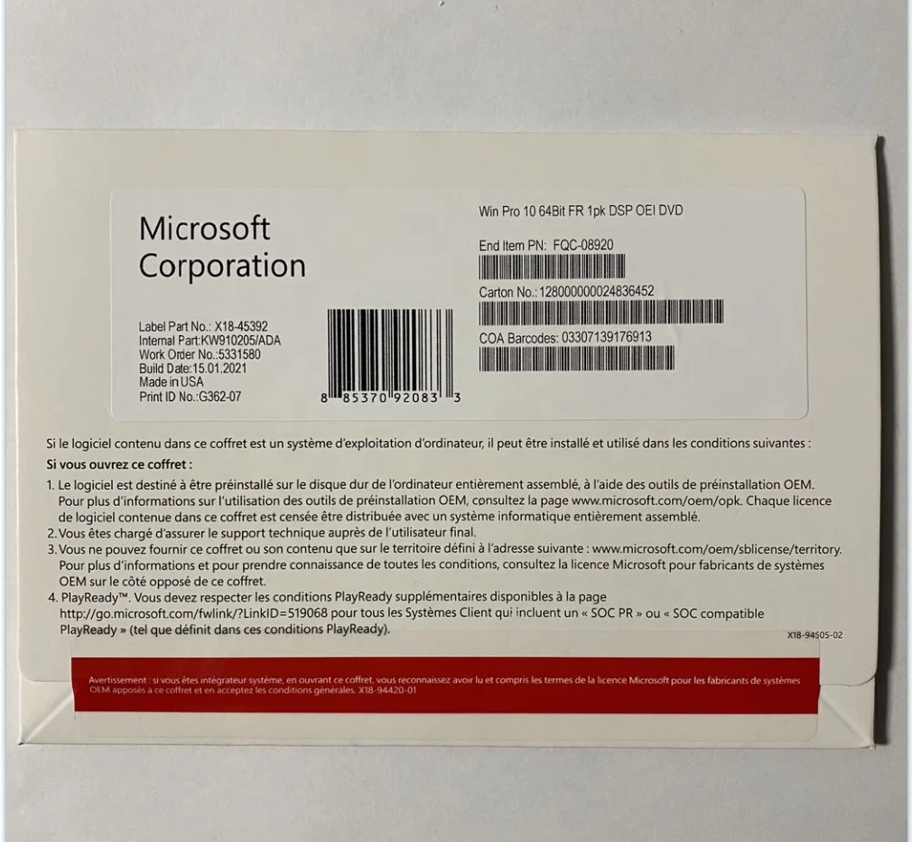 Microsoft Windows 10 Pro Профессиональные коробки немецкий испанский французский итальянский русский Win OEM