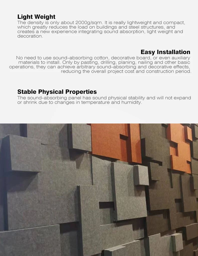 Home Office Studio 3D Sound Proofing Polyester Fiber acoustic wall panel for decoration