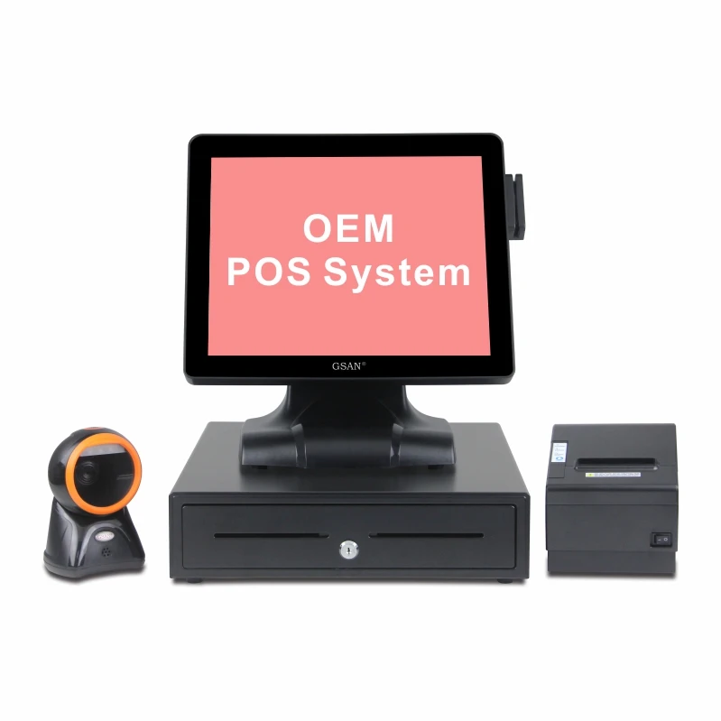 17 Inch All In One POS Systems POS Machine With Cash Drawer And Barcode Scanner Shop Retail Cash Regrister