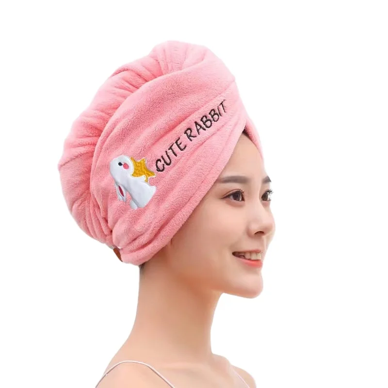 25*65 cm 150 gram/piece 2 layers stock coral fleece bath drying with embroidery wrap microfiber hair towel women