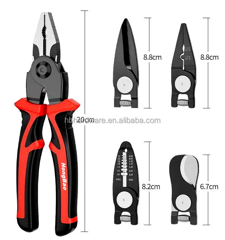 Plastic Box Pack 5 In 1 Multi Tool Quick Change Head Plier Wire Stripping Cutting Crimping Cable Cutter Combination Pliers Set