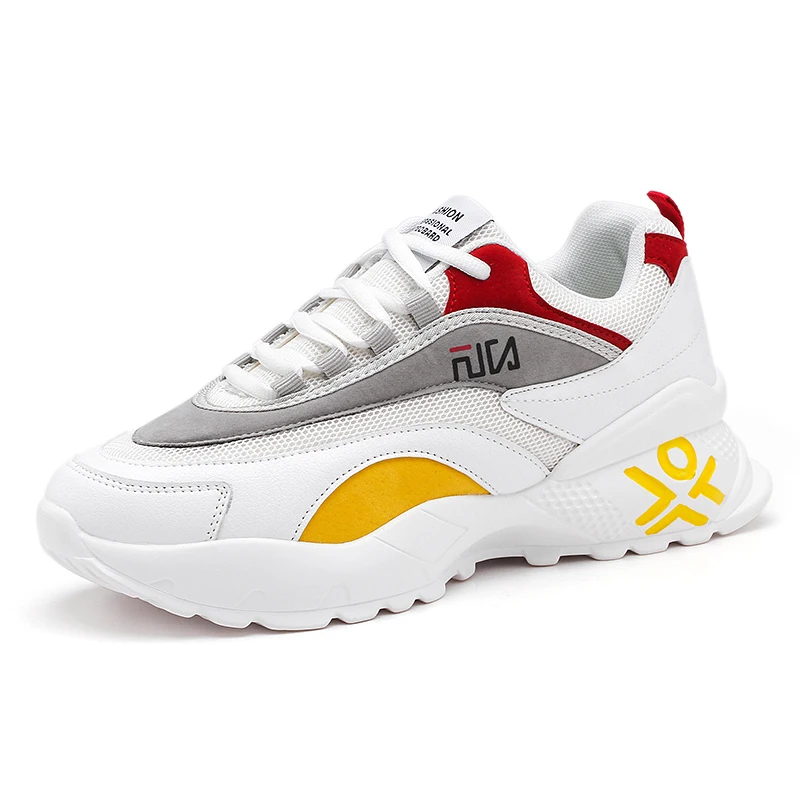 
HN6122 Round Toe Mens Custom Sneakers Wholesale Mesh Upper Man Sport Shoes Breathable Thick Sole Male Chunky Sneakers 