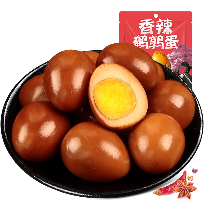Wholesale Shop OEM 120g Spicy Food Pickled Quail Eggs Spicy Snacks Peeling Boiled Quail Eggs Snack foreign snacks