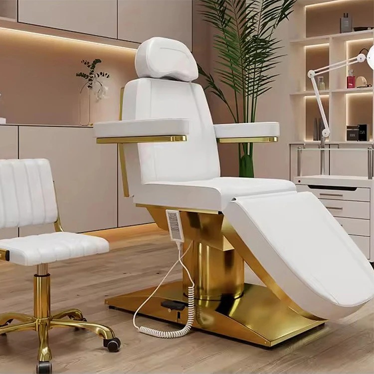 Modern pink leather automatic esthetician chair bed 4 motor adjustable reclining massage table with chair