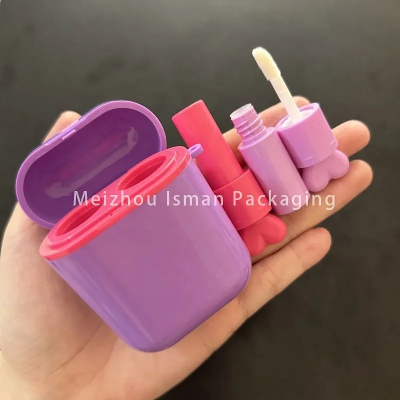 Custom 10ml Double Sides Ended Airpord Earphone Lip Gloss Tubes Heart Lip Applicator 2 in 1 Lipgloss Tube Packaging Container