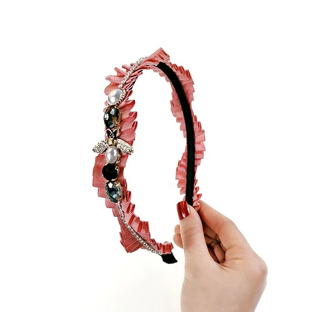 Newest Wavy Hair Band Bee Rhinestone Headband Female Net Red Temperament Korean Hairpin