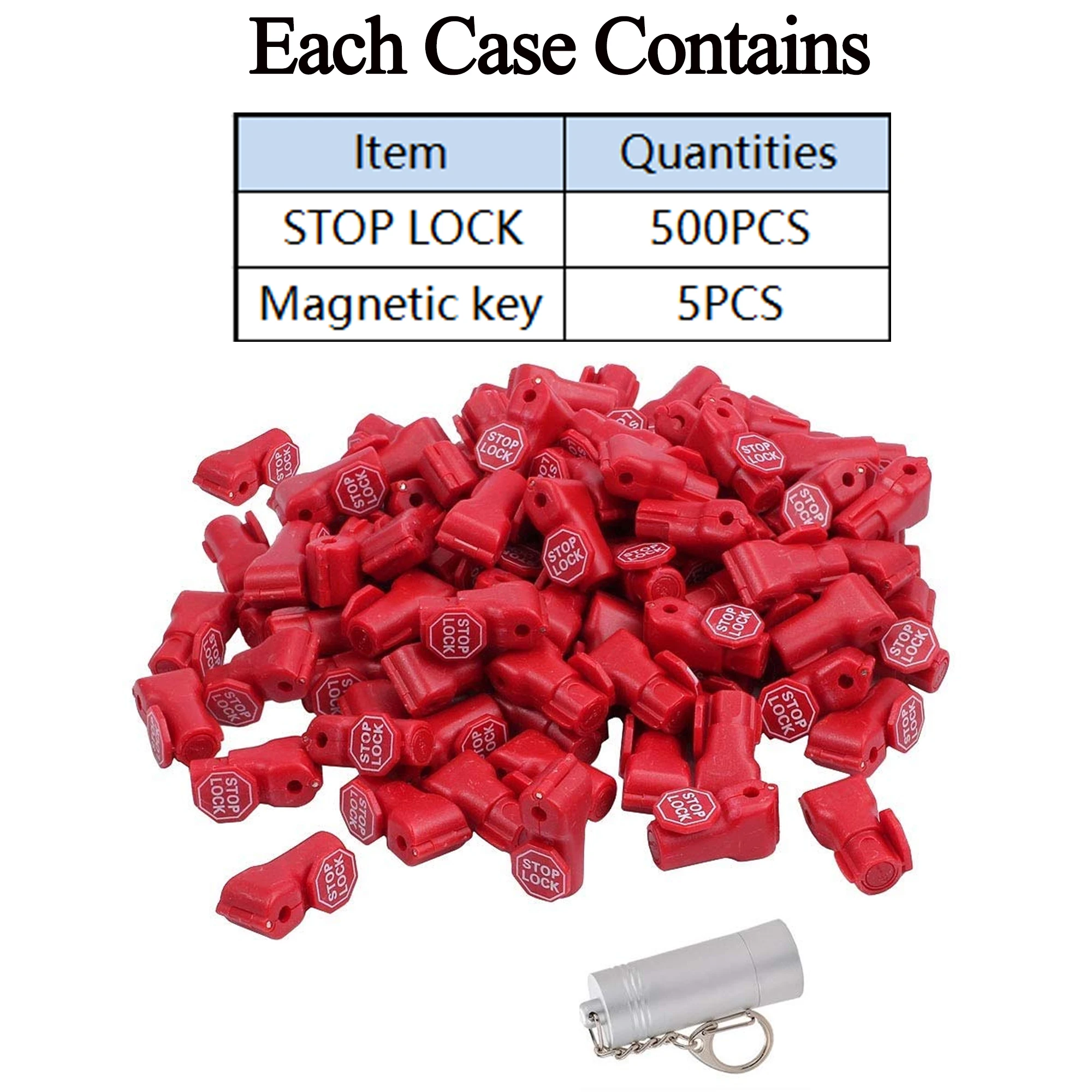 500 PCS EAS Security Single Hook Stop Lock 5 PCS Magnetic Key Retail Store Anti-theft Plastic Stop Lock with the Word STOP LOCK