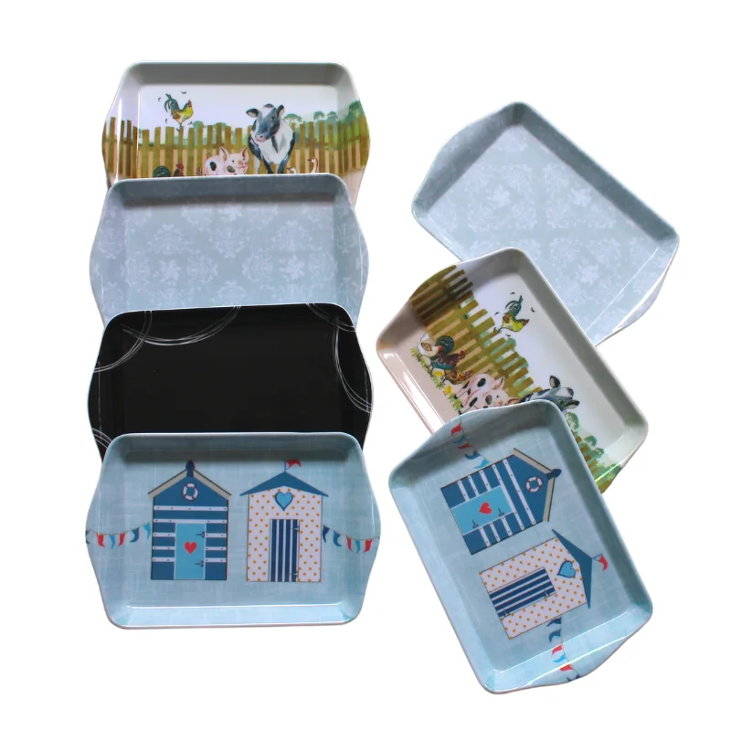 Mini size melamine serving tray with 2 handles customized plastic tray 8 inch