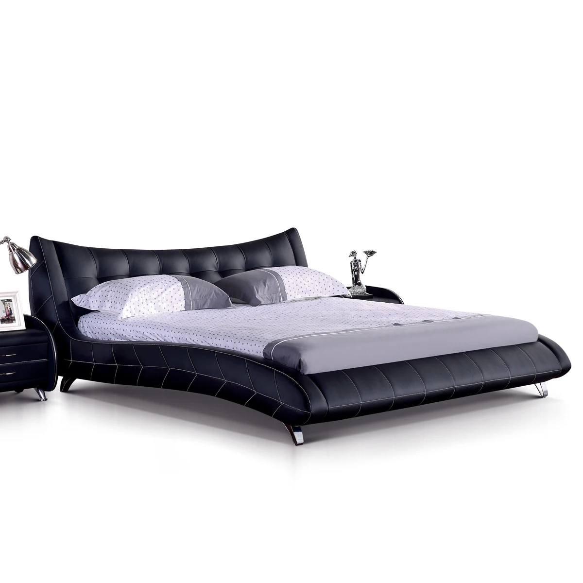 new modern Luxury bed gas lift storage LED soft bedroomsets