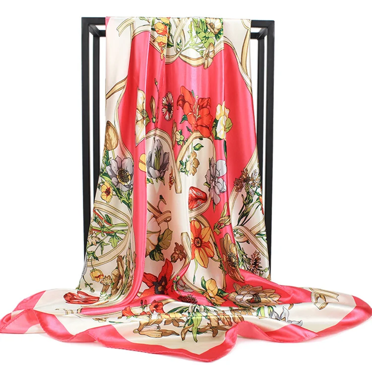 90*90 Luxury Silk Material Brand Letter C Style New Current Long Summer Scarves For Women