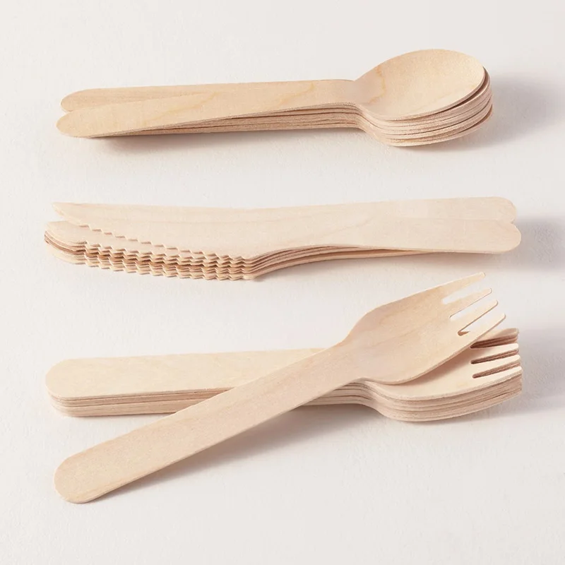 300 pcs eco friendly disposable wooden cutlery kit wooden utensils wooden spoon fork and knife
