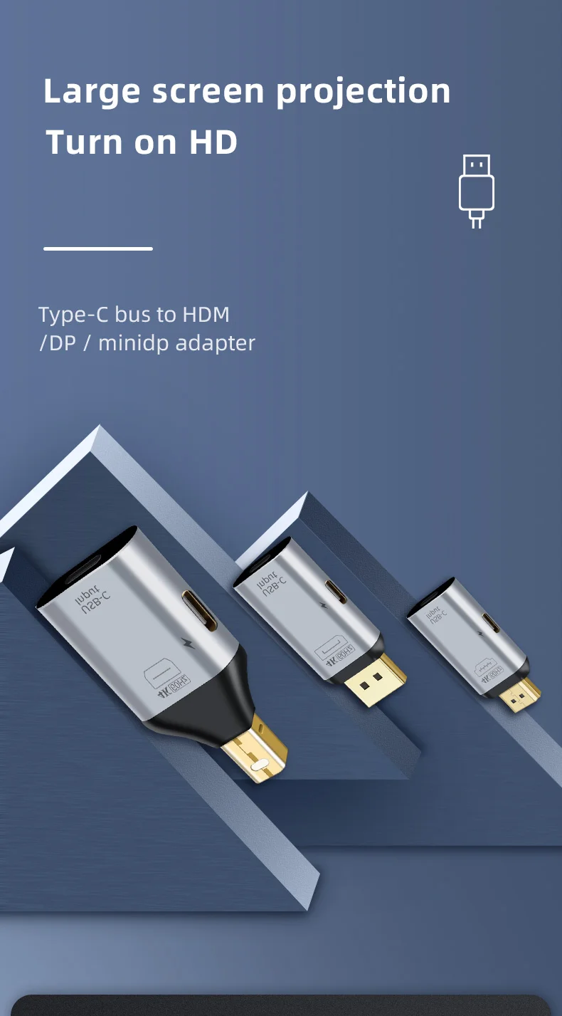USB Type-C переходник для аудио/видео папа 4K @ 60 Гц преобразователь 2-в-1 передатчик с зарядкой PD ПВХ + корпус из алюминиевого сплава