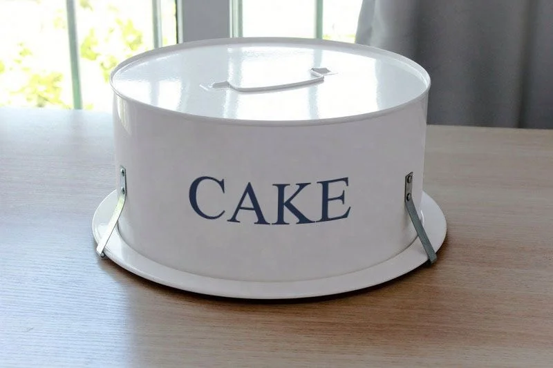 Vintage Food Storage Canister Tin With 3 Layers Galvanized Round Cake Container Metal Cookie Canister