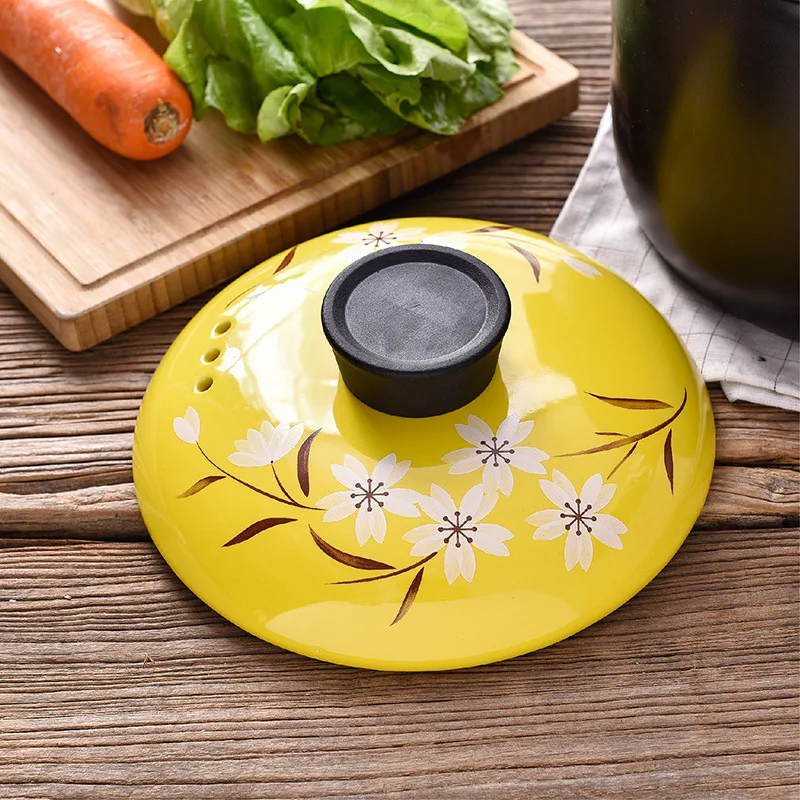 Wholesale hot selling durable casserole ceramic clay pots for cooking cookware casseroles dish with yellow lid