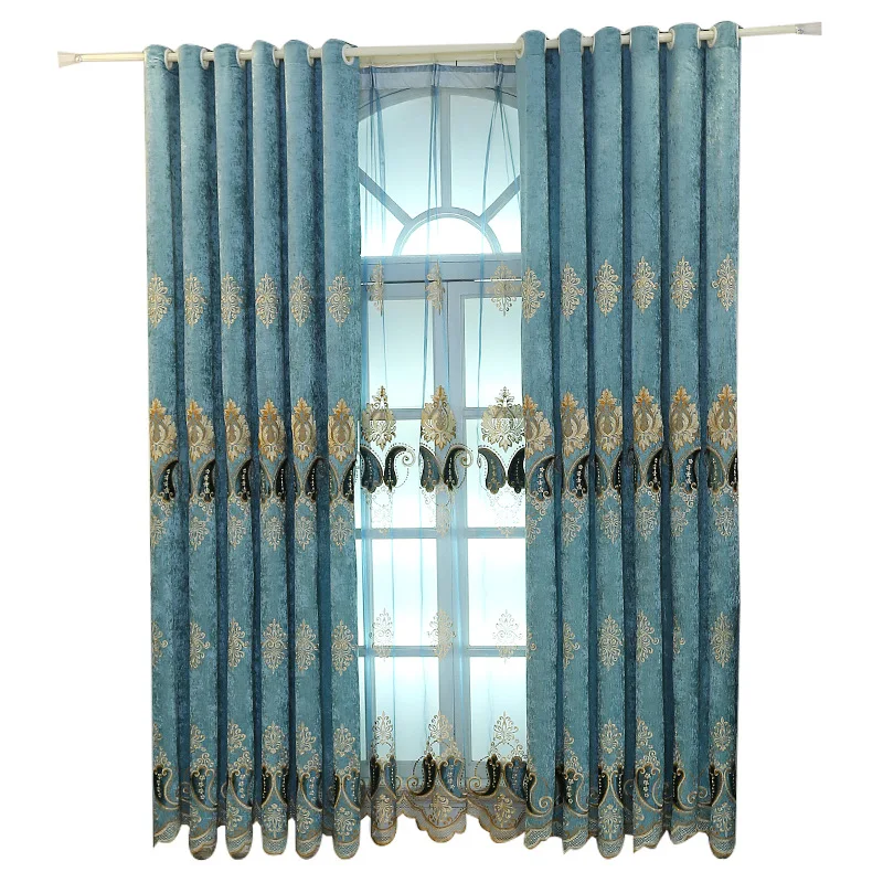 Luxurious European Embroidered Blackout Curtain Customization Embroidery Curtains For Living Room Dining Room