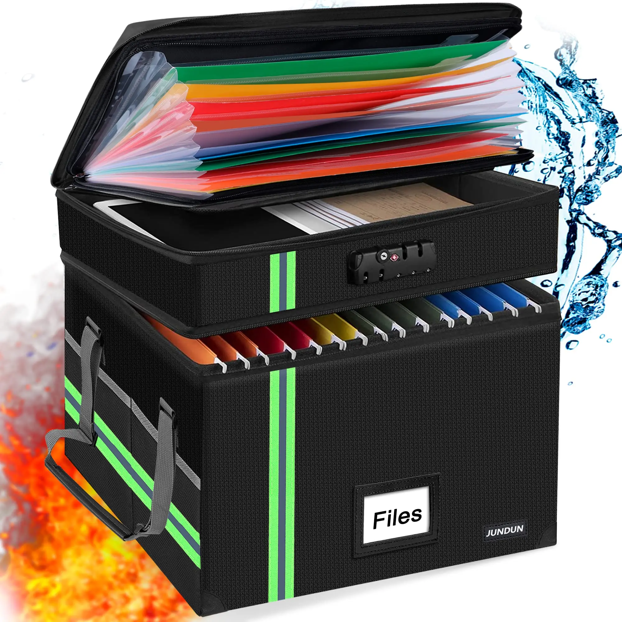 Fireproof Document Box with Lock, 2 Layer Hanging Fireproof File Box, Portable Important Document Organizer for Legal Size