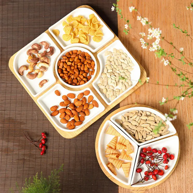 Custom Logo Solid Color Ceramic Fruit Plate Snack Household Split Melon Seeds Nut Platter Candy Plate
