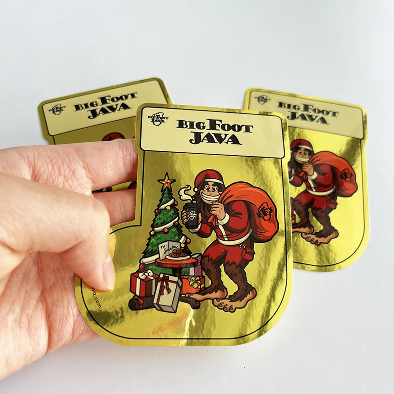 Custom Gold Foil Die Cut Sticker Printing Personalized Waterproof Stamping Label Stickers For Business Silver Sticker