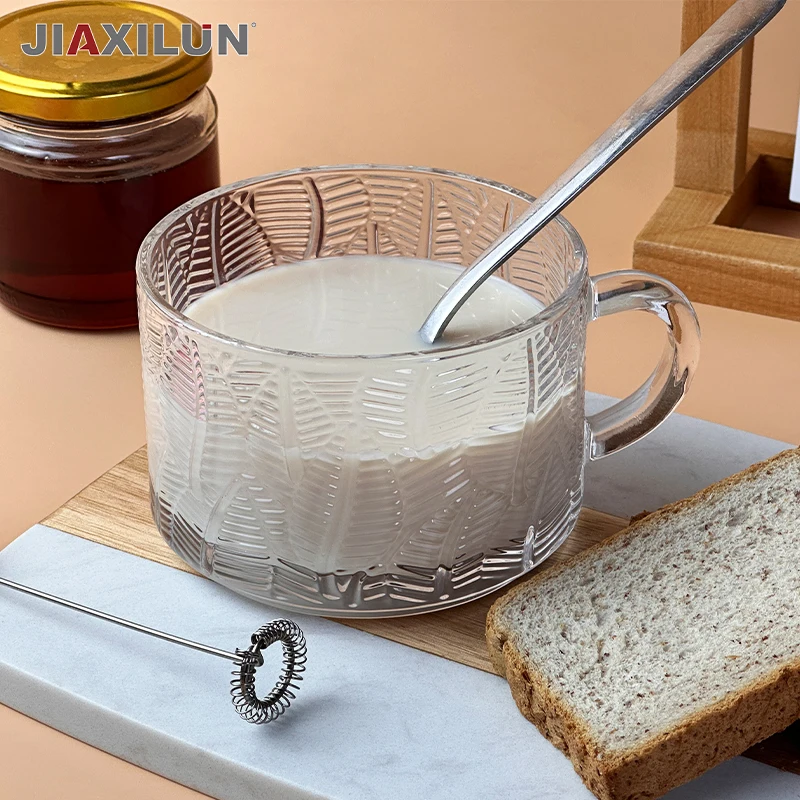 Стеклянная кружка, кружка для воды, ручная роспись, полосатый рельеф для завтрака и обеда, соблазнительный художественный дизайн, переработанная ручка, прозрачная