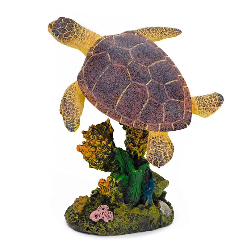 Resin fish and turtles design fish tank decoration, unique swimming sea turtle aquarium decor ornaments
