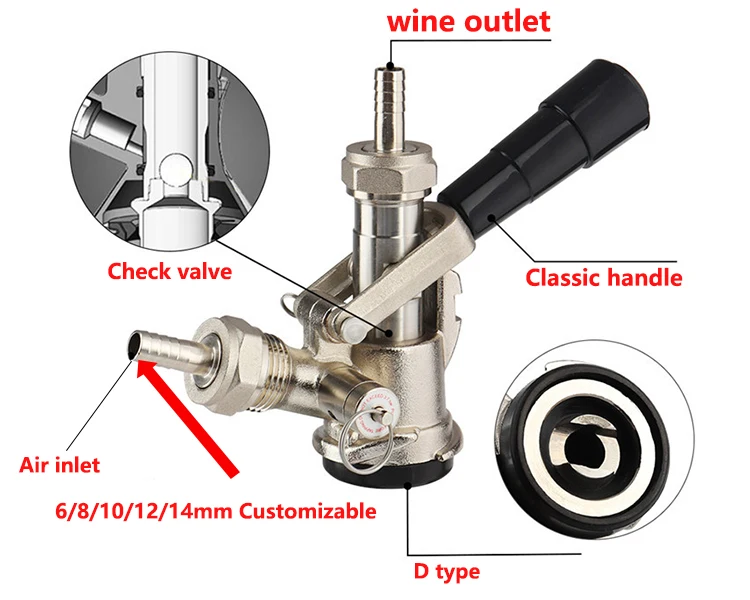 hot selling brass draft beer keg coupler A/D/S/G/M/F/U type with pressure reducing valve