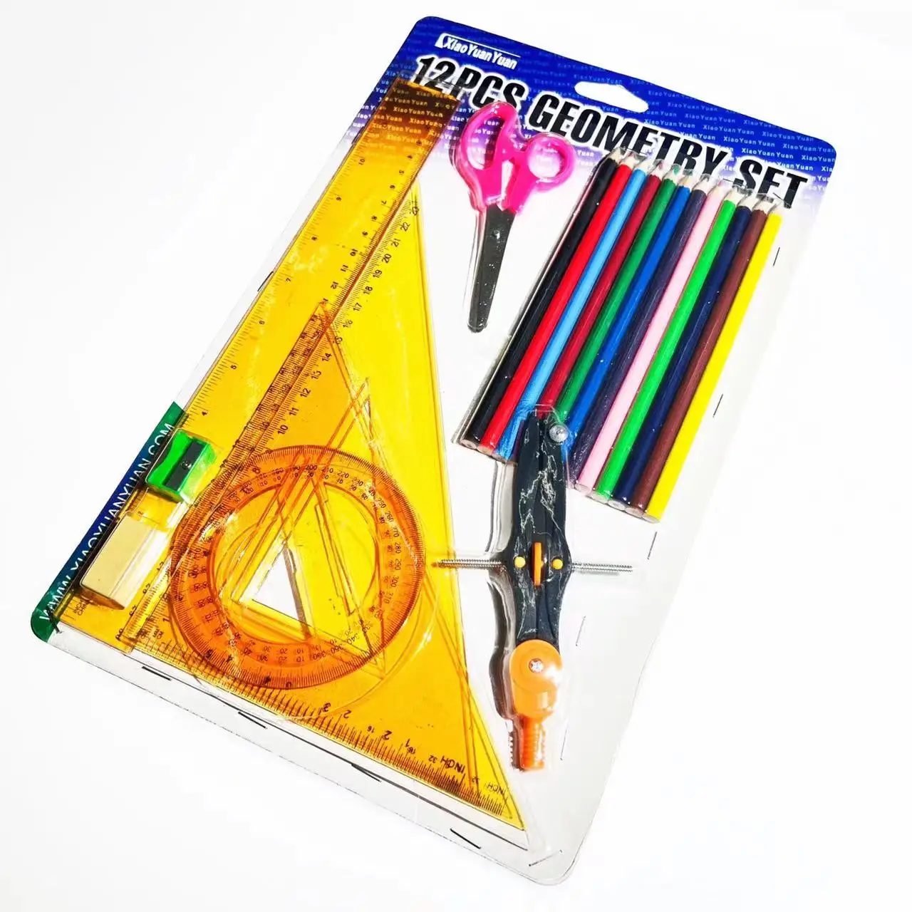 colour pencil  Student Drawing Stationery Plastic Ruler Triangular Protractor 30cm Set Ruler Learning Combination Ruler