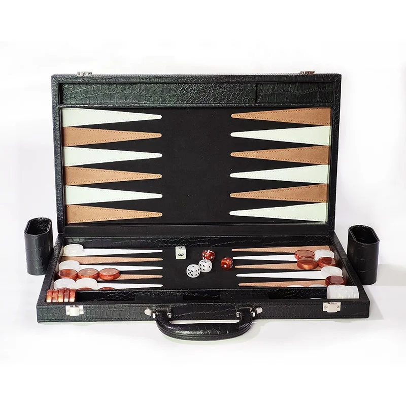 Customized Acrylic Backgammon alligator Leather Backgammon High Quality Custom Professional Backgammon Set