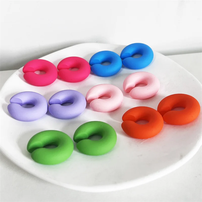 Fashion Korean CC Gradient Texture Dating Cuff Earrings Candy Colorful Cool Boy Party Contrast Acrylic U Shape Ear Clip
