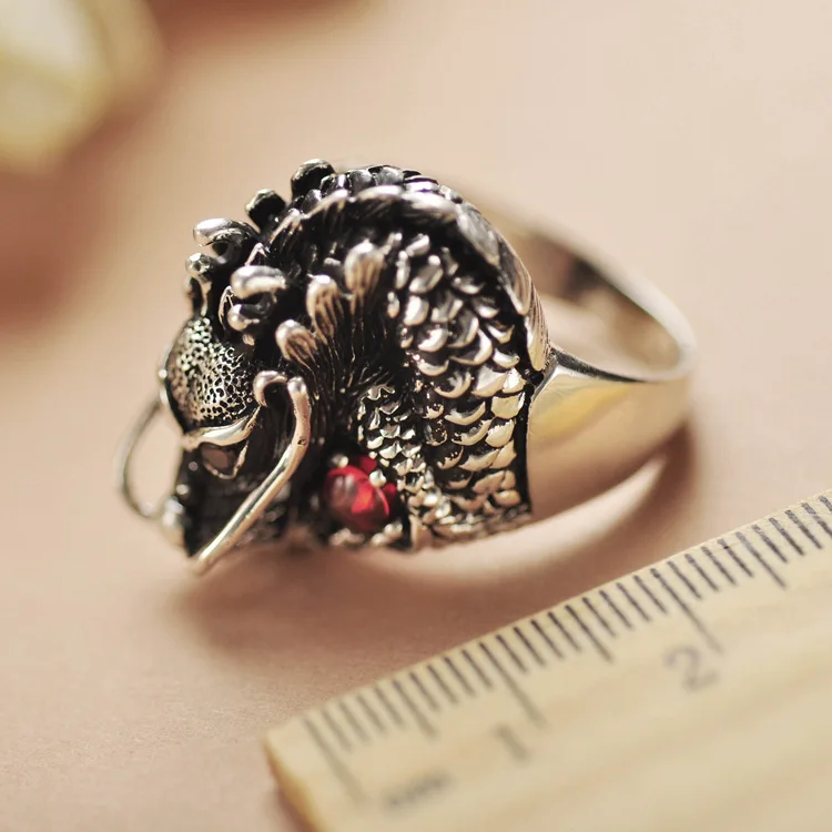 Punk Vintage Style Stylish Finger Rings Jewelry Steel Casting China Dragon Head Animal Zodiac Ring Men Gift