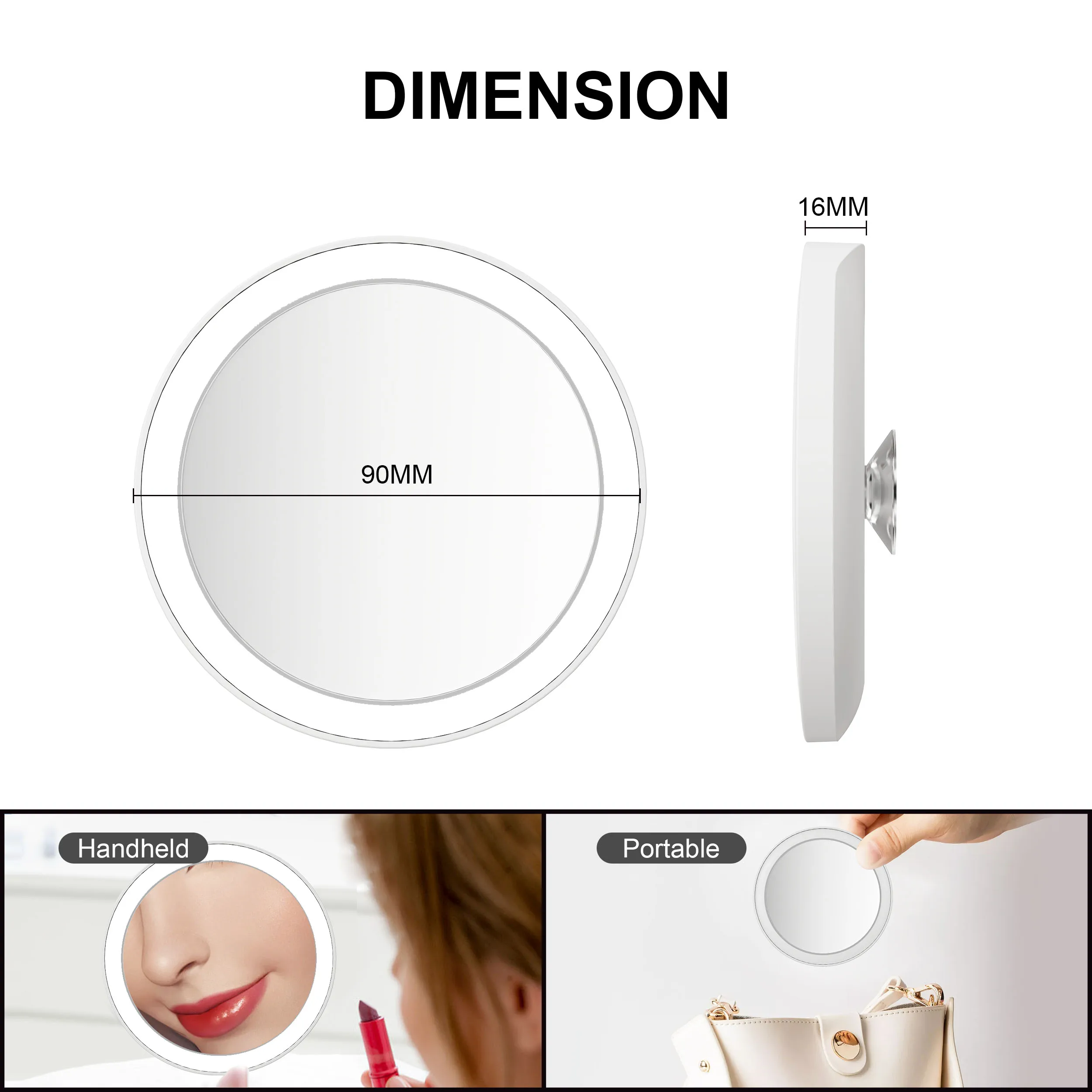Portable 3.5 Inches Rechargeable Small Handheld 5x Magnifying Makeup Mini Travel Make Up Mirror With Suction Cups Mirror