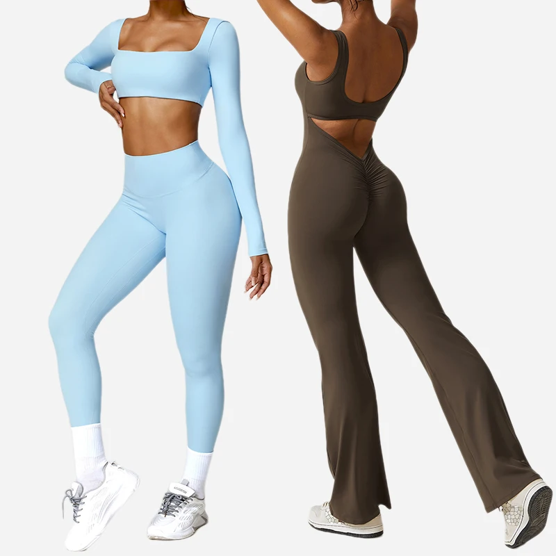 Fitness Yoga Wear Ultra Soft Gym Yoga Sets Sports long sleeves Non See Through Leggings One piece jumpsuit Workout Active suit