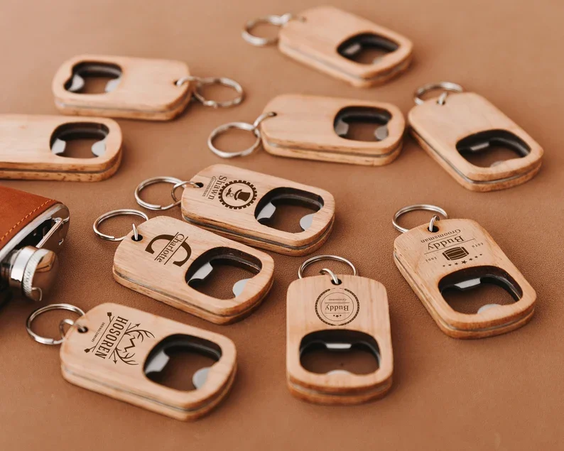 Custom Engraved Wood Keychain Bottle Opener Personalized Logo Keychain Gift