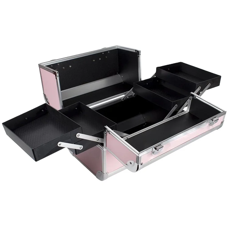 Professional Makeup Artist Organizer Heavy Duty Travel Case With Four Extendable Easy Clean Trays and Key