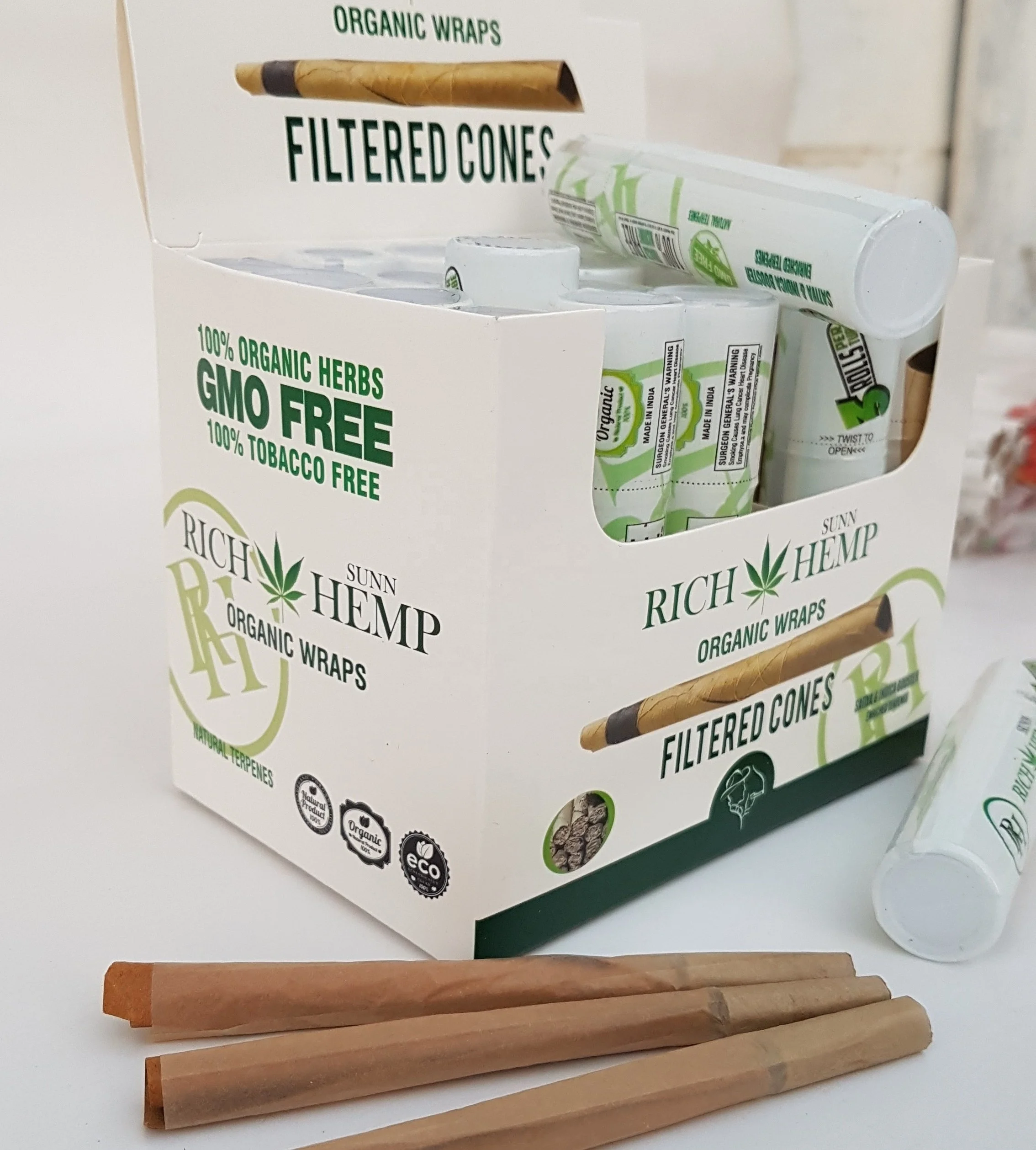 
Super slow burning leaf Cigar Flavored Pre Rolled Cones Joints Blunts wraps OEM Flavored cones Lemon Mint pre rolled leaf 