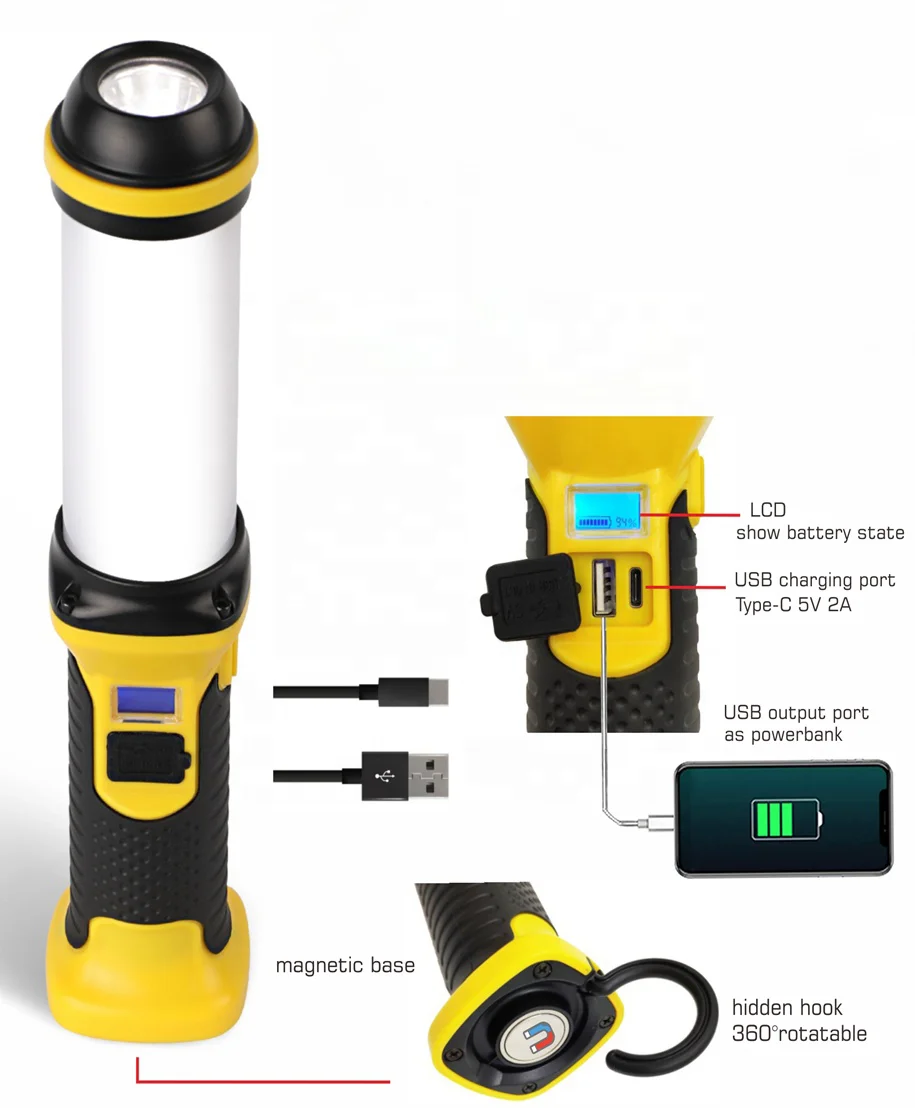 Wason High End Most Powerful Multifunctional Led Working Light Flashlight Shape Auto Magnetic Work Lamp With LCD Battery Display