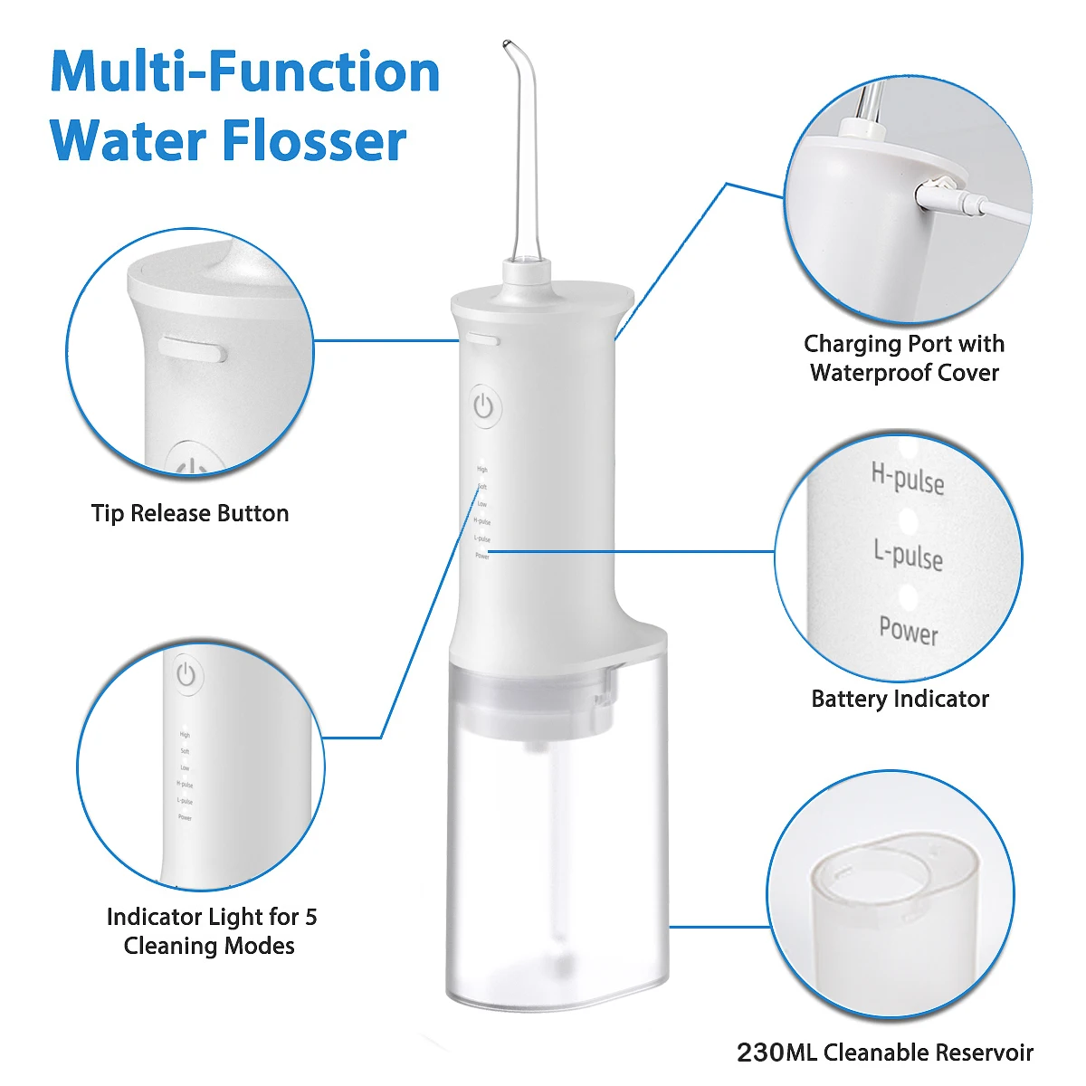 230ml Type C Portable Cordless Piemens Oral Irrigator Water Flosser Dental Teeth Flosser