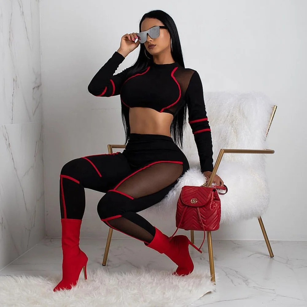2020 New Sport Set Fashion Two Piece Set Woman Yoga Fitness Clothing Long Sleeves Lace Gym Wear